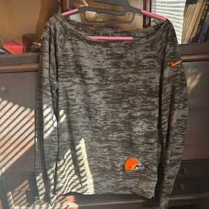 Nike Heathered Brown Long Sleeve Shirt with Orange Accents